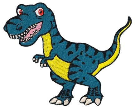 T-Rex Grün Dino Aufnäher zum aufbügeln oder aufnähen Bügelbild Kinder Bügelpatch Aufbügler für Kleidung gestickter Bügelflicken Dinosaurier Applikation Patch Größe 9,1 x 7,4 cm