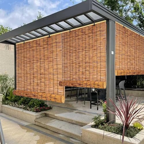 WOGTITYI Outdoor Raffrollo Bambus Wetterfest Rollo Natur Bambusrollo Sichtschutz, 60 70 80 90 100 110 120 130 140 150 160cm Breite, für Außen Garten Balkon (Size : W120xH200CM)