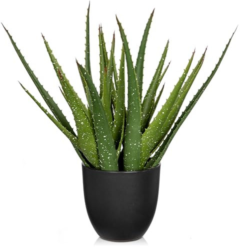Oairse 42cm Kunstpflanze im Topf Künstliche Aloe Vera Pflanze im Keramiktopf Kunstpflanzen Kunststoff Pflanzendeko für Wohnzimmer Balkon Schlafzimmer Badezimmer Zimmer Tischdeko