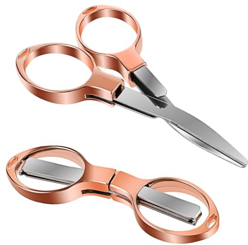 JIEYAO 2pz Forbici Pieghevoli, Mini Forbici Pieghevoli Portatili Forbici Artigianali Telescopiche in Acciaio Inossidabile con Foro Portachiavi Forbici da Viaggio per Adulti Bambini Taglio (oro rosa)
