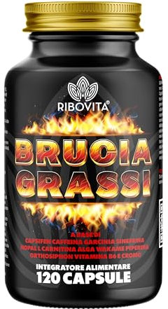 Brucia Grassi Potenti Veloci - Drenante Forte Dimagrante Veloce Donna Uomo - Termogenico - Esclusivo Ribovita con Capsifen Garcinia Caffeina Carnitina - 120 Capsule