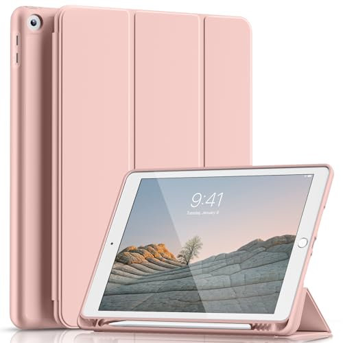 Lsmmpoba Hülle für iPad 9. / 8. / 7. Generation mit Stifthalter 10.2 Zoll Modell 2021/2020 / 2019, Ultradünne Schutzhülle aus TPU mit Standfunktion für iPad 10.2, Rosa