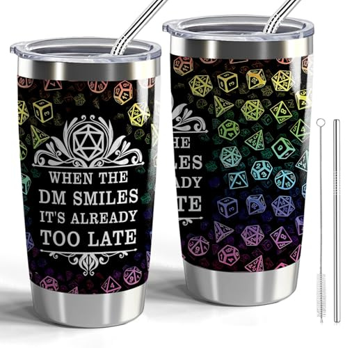CWEGSJ Dungeons & Dragons Gift DND Tumbler Dungeon Master 20oz Tumbler with Lid and Straw Travel Mug Dungeon Master Gift DND Player Gift (Tumbler-When DM Smiles)