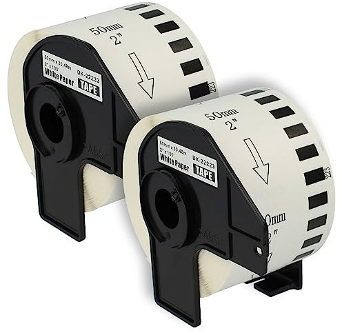 vhbw 2x Etiketten-Rolle mit Halter 50mm x 30,48m (1 Etikette) kompatibel mit Brother PT QL-600, QL-580 Series Etiketten-Drucker - Premium