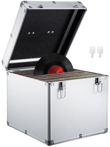 Youyijia Record Storage Box 12 Vinyl LP Storage Box Case Aluminum Portable Lockable DJ Flight Carry Case Holds 100pcs Albums Vinyl Record Storage LP Storage Case (Silver)