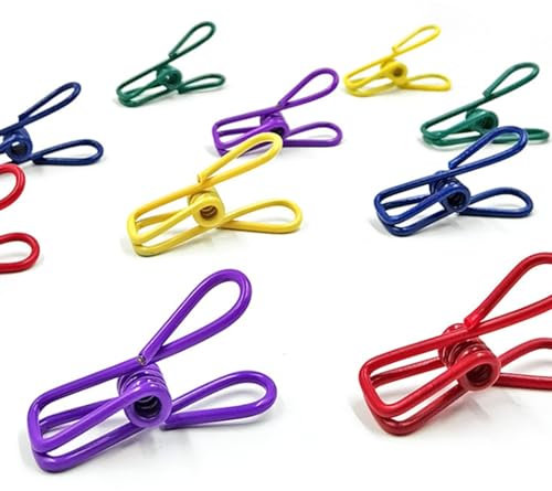 12 Pcs Bag Clips for Food Storage,Steel & PVC Coated Sealing Clips,Clothes Pegs, Paper Clip,Multi-Function Freezer Bag Clips for Kitchen Home Office,Food Clip for Snacks(Random Color)