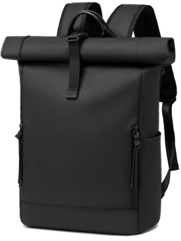 BJIAX Rolltop Rucksack Damen Herren Groß Laptop Rucksack Wasserdichter mit Computerfach 17,3 Zoll Rucksäcke Schulrucksack Wasserfester Reiserucksack Handgepäck Flugzeug Arbeit Reisen Großer Schwarz