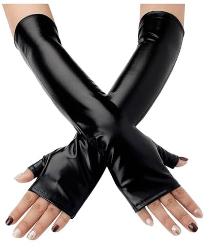 YueYue Damen Fingerlose Handschuhe Lange 1920s Sexy Leder Handschuhe für Damen Schwarz Gothic Handschuh Opernhandschuh Abendhandschuhe Abendparty Tanzhandschuh für Damen (Black, One Size)