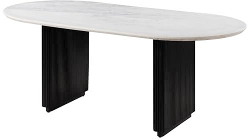 MASSIVMOEBEL24.DE Esstisch oval Mango Barcelona Größen 2, Farbe:schwarz lackiert/Marmor weiß, Größe:200x100 cm