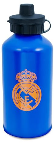 Hy-Pro Officially Licensed Real Madrid CF 500ml Matt Bottle - Aluminium, Integrated Spout, Matt Finish, Leakproof, Lightweight, Cap, Lid, 0.5L, Great Football Gift Idea, Blue