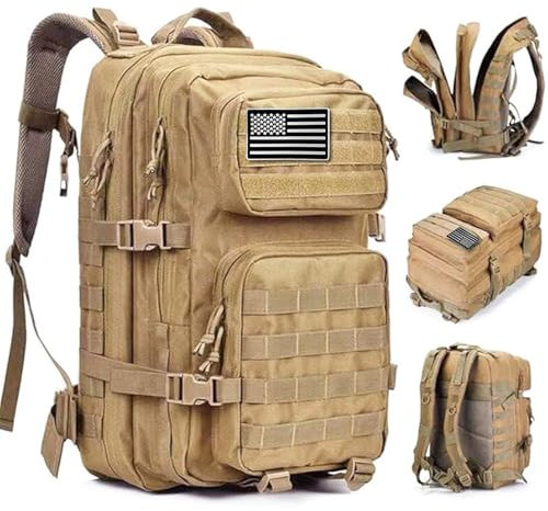 Oreunik 45L Military Tactical Backpack,Molle Army Rucksack Large Tool Backpack for Work Hiking Trekking Camping Hunting Fishing (Khaki)