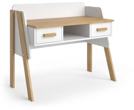 VitaliSpa Schreibtisch Malia, Arbeitstisch für das Büro, Weiß/Eiche, 97 x 51 cm