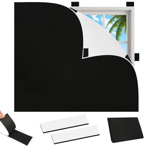 Tela Oscurecedora Ventana, Tela Opaca para Ventanas, Estores Opacos sin Taladrar, Tela para Cortinas Opacas, Tela Opaca Termica, para Claraboyas, Ventana y Habitación Infantil, 100 x 145 CM, Negro
