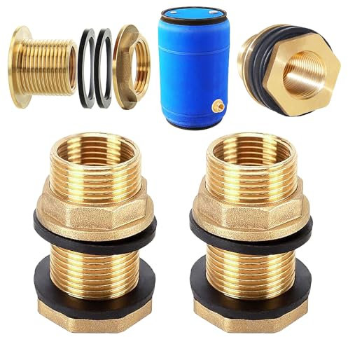 Begpoee 2 Piezas Conector de Tanque de Agua de Latón, Rosca para Barril de Agua, Con Rosca Exterior de 1/2 Pulgadas x Rosca Interior de 3/8 Pulgadas, Para Grifos, Baldes y Tanques de Agua(Amarillo)