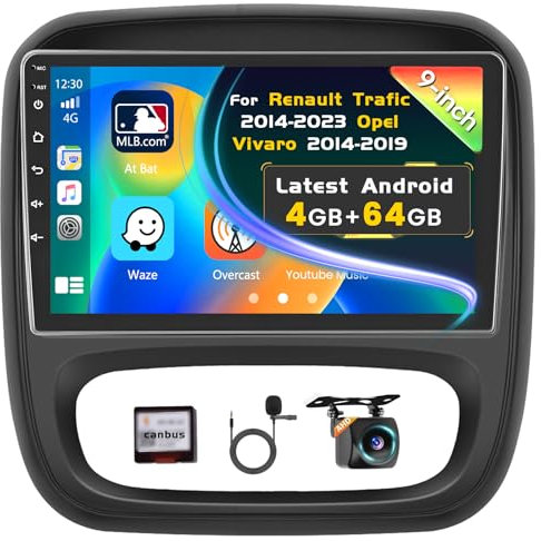 [4G+64G] Inefala Autoradio para Renault Trafic 2014-2023 Opel Vivaro 2014-2019, Radio Coche Bluetooth con Touchscreen 9 Carplay Inalámbrico Android Auto GPS WiFi RDS/FM USB SWC Cámara Trasera Mic