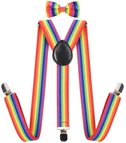 AOOWU Bretelle da Uomo di Tipo a Y in Lunghezza, Bretella con Forte 3 Clip in Metallo e Papillon, Elastici Registrabili, Larghe 2.5cm, per Camicie, Abiti, Feste