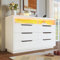 Jaxenor Sideboard for Living Room, Modern Wooden Storage Cabinet with 6 Drawers & Shelves, White Storage Units with RGB LED Lighting for Bedroom, Dining Room, Office, White