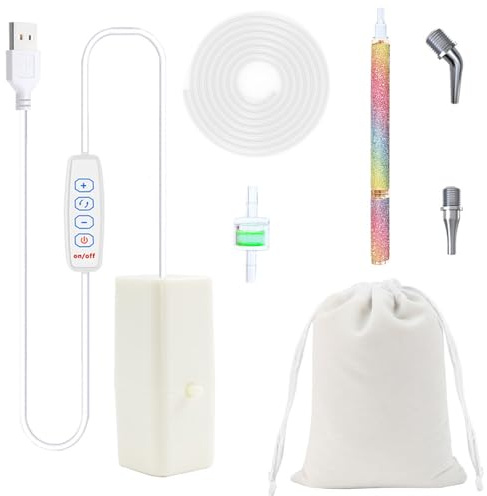 Electric Diamond Painting Pen Kit, USB Vacuum Suction Tool with Adjustable Power, Quiet Operation, Storage Bag and Accessories-One 45° Tip,One Straight Tip (White)