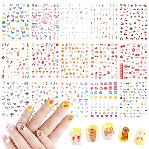 Allstarry 720+ Pcs Nagelsticker Kinder, 15 Bögen Nagel Sticker Kinder