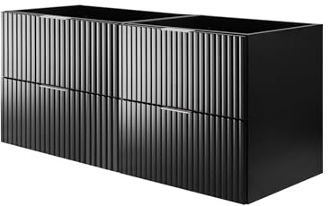 3xE Living Waschbeckenunterschrank, Schwarz, 120 (2 x 60) x 57 x 46 cm, silberner Griff, ohne Arbeitsplatte