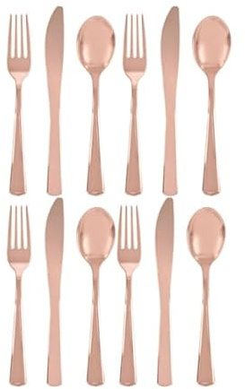 Assorted Plastic Reusable Cutlery Set, Pack of 36 (Rose Gold)