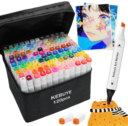Alcohol Markers Pens Dual Tip - 120 Colour Alcohol Based Marker Pen Set | Adults Artist Kids Art Permanent Twin Marker for Colouring Drawing Sketch Graphic with Colourless Blender for Anime Graffiti