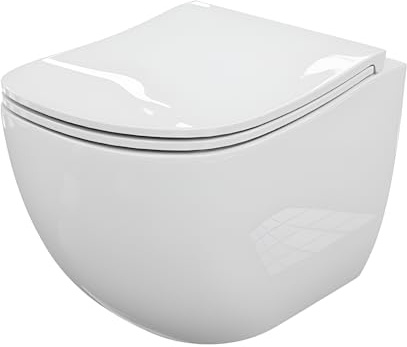 LAVITA Wand-WC Ergoseat 3.0 Hänge Toilette Toilettendeckel mit Absenkautomatik & Metallscharniere Toiletten Spülrandlos Hängend Toilettenbecken Weißer Glanz
