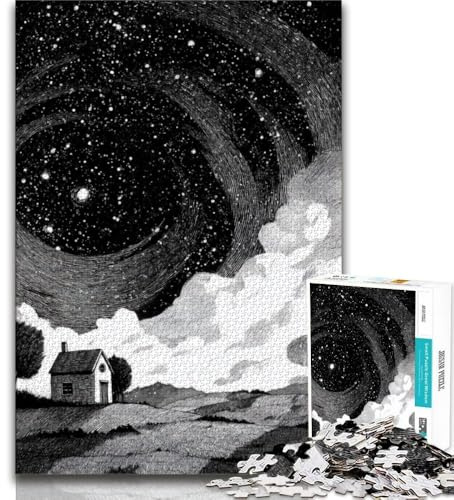 Puzzle für Erwachsene Schwarz-weißer Sternenhimmel 1000-teiliges Puzzle für Erwachsene Geschenke anspruchsvolles Spiel und Familienspiel Wichtelgeschenke (26x38cm)
