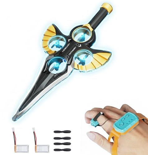 Elprico Épée Volante Télécommandée, Avion RC à Détection de Gestes avec Lumières LED, Planeur en Mousse Léger avec Vol Stable pour Enfants et Adultes (Or Noir)