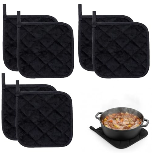 6 PCS Hot Pads, Pot Holders Heat Resistant, Multipurpose Liner, Durable Potholders & Oven Gloves for Kitchen Cooking & Baking, Protection Of Hands From Hot Utensils (Black)