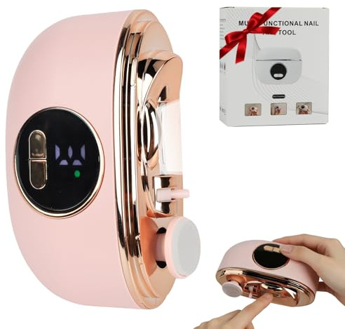 Coupe-ongles électrique et polissoir 3 en 1, 3 vitesses réglable, coupe-ongles électrique avec lumière LED et récipient, coupes d'ongles, sûr et silencieux pour bébés (Rose)