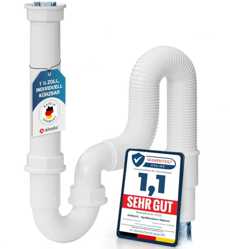 Siphon für Küchenspüle mit 50 cm kürzbarer-Flexschlauch, Wandeinsteck Ø 40/50mm 𝐌𝐚𝐝𝐞 𝐢𝐧 𝐆𝐞𝐫𝐦𝐚𝐧𝐲