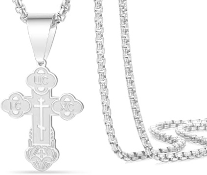 VASSAGO Halskette Mit Östlichem Orthodoxem Kreuz Für Männer Und Frauen Edelstahl Russisch Orthodoxes Jesus Kruzifix Byzantinisches Kreuz Christlich Katholischer Religiöser Schmuck Geschenk