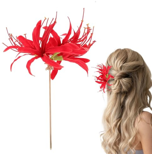 Horquilla Flor Araña Rojo De Pelo Tradicionales Multifuncionales Con Estilo | Pasador Asiático De Palillos Mujeres Niñas Gala Actuación Festival Baile Cosplay Boda Vacaciones