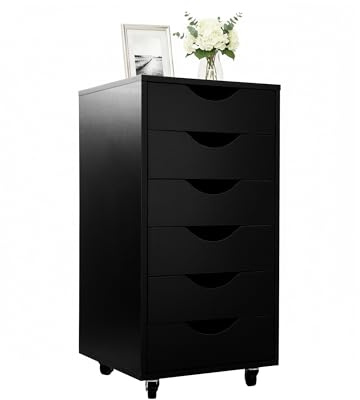 Relaxdays Rollcontainer, 6 Schubladen, HxBxT: 78 x 40 x 40 cm, Aktenschrank auf Rollen, Bürocontainer, schwarz