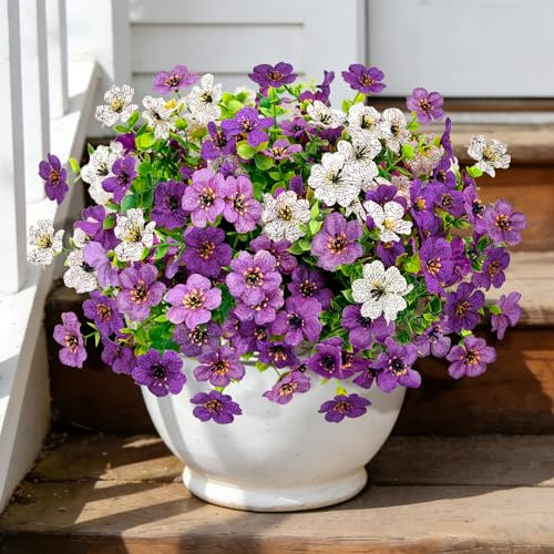 ROLLWAY 9Pcs Kunstblumen Outdoor Wetterfest Künstliche Blumen Balkon Lila | 3 Farben, UV-beständig Plastik & Seidenblumen wie echt für Draußen Balkonpflanzen Kunstpflanzen für Innen Außen Balkonkasten