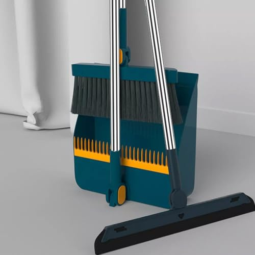 Orange 3-in-1 Foldable Broom Dustpan & Squeegee Set with 180° Rotating Head, Dustpan Comb Edge & Stainless Steel Handle for Versatile Home Cleaning