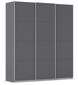 Rauch Möbel KULMBACH, Schwebetürenschrank, Grau metallic, Breite 203 cm | Kleiderschrank mit Schwebetüren, Schiebetüren, 3-türig, Zubehör Classic, für Schlafzimmer, Jugendzimmer, Garderobe, Flur