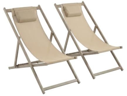 FRANKYSTAR® Mezzaluna - Set di 2 sdraio pieghevoli e regolabile 59x97x104 cm prendisole da esterno giardino spiaggia piscina in alluminio e textilene tortora