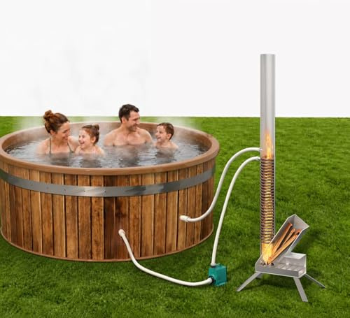 Riscaldatore portatile per piscine, spa e vasche idromassaggio, in legno con bobina in acciaio inox, riscaldatore per piscine, spa e vasche idromassaggio