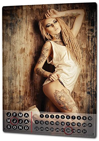 Wandkalender 2019 Jahreskalender Dauerkalender 2020 Kalender 2021 Terminplaner Fotokalender Bar Restaurant Frau Tattoo Metall Magnet