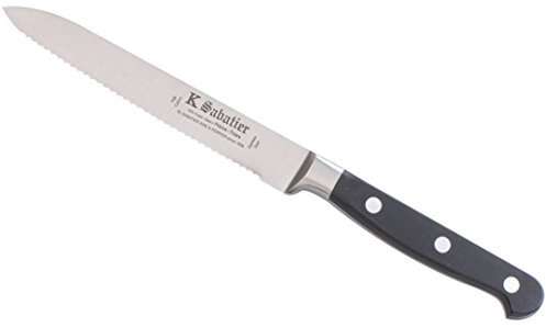 K SABATIER - Couteau Tomate 13 Cm Gamme Bellevue - Acier Inoxydable - Manche Noir - 100% Forge - Entièrement Fabrique en France