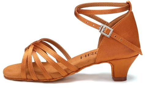 HROYL Scarpe da Ballo Latino Americano Ragazza Scarpe da Ballo Salsa Bambina con Tacco 4cm Modello-XGG Marrone 34 EU