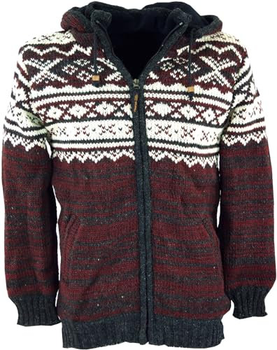 GURU SHOP Strickjacke mit Norwegermuster, Wolljacke, Nepaljacke rot - Modell 20, Herren, Wolle, Size:S