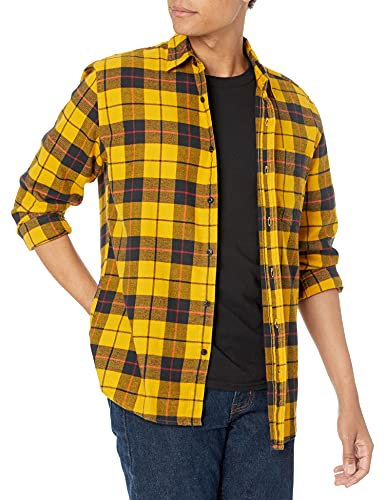 Amazon Essentials Men's Long-Sleeve Flannel Shirt (Available in Big & Tall), Yellow Plaid, S