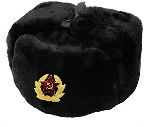 Cucuba® RUSSISCHE SCHWARZ SCHAPKA USCHANKA WINTERMÜTZE MILITÄRMÜTZE DER SOWIETISCHEN ARMEE - GESCHENKIDEE (Größe: 60 SIZE XL (EU))