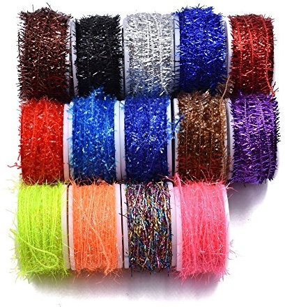 Multipli Colori Tinsel Chenille di Ghiaccio Filo con Materiale Scintillante per la Costruzione di Mosche Pesca (15 Bobine)