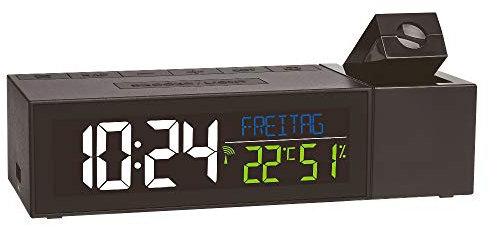 TFA Dostmann Show 60.5014.01 Funk-Projektionsuhr mit Raumklima (schwarz mit Batterien)