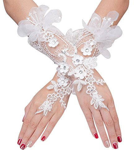 Spitze Handschuhe Fingerlose Brauthandschuhe Strass Blumen Spitzenhandschuhe Hochzeit Stulpen Lange Hochzeithandschuhe mit Satinband Lace Ellbogen Armstulpen für Opera Fest Abend Party
