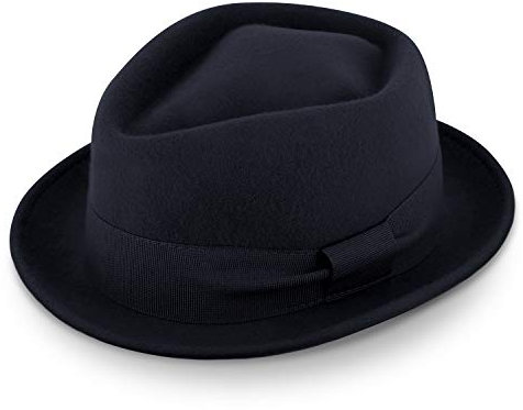 fiebig Medlock Pork Pie Diamond mit Ripsband | 100% Wollfilzhut für Damen und Herren | Angenehm Leichter Sitz im Sommer und Winter | Wollfilzhut Made in Italy (61-XL, Blau)